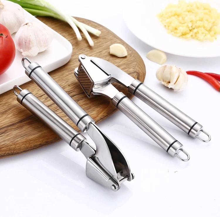 2 x Garlic Press Stainless Steel Kitchen Garlic Mincer and Silicone Tube