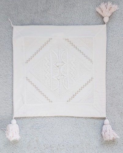 cusion cover cream cotton boho style embroidered embellished vgc need tlc - Picture 4 of 5