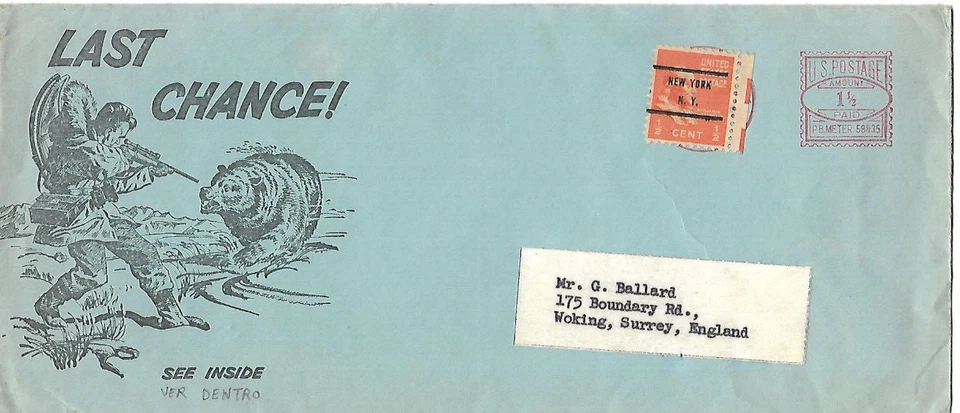 Usa: 1938; Cover with "LAST CHANCE", special bear hunting message. EBN029 - Image 2 of 2