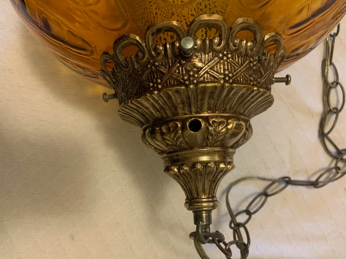 Vintage amber hotsell glass hanging lamp