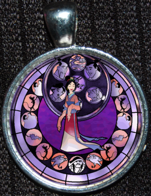 Disney Princess Fa Dress Purple Mulan Mushu Jewelry Silver Pendant Necklace