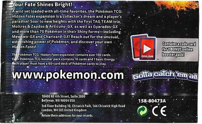 2019 pokemon hidden fates booster packs Pack POKEMON Hidden Fates 2019 EMPTY