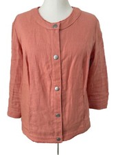 Chico's 1 Women's JACKET Peach Medium 8 Solid Linen Fringe Snap Front 570236613