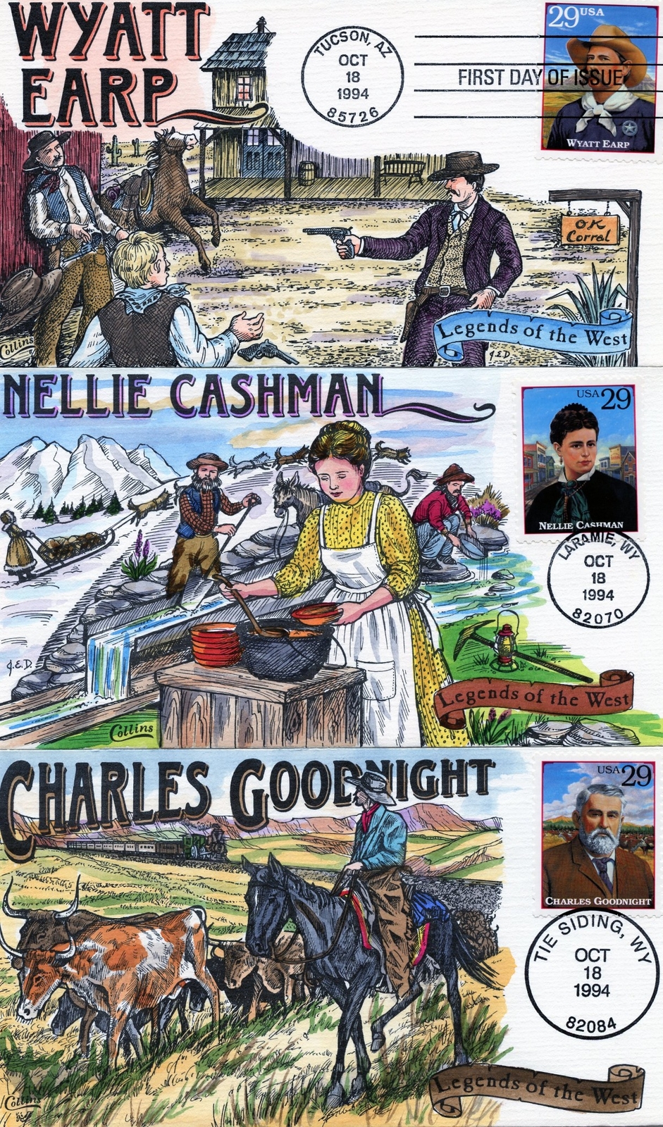 WWLF COLLINS CACHET FDC 2869a-t LEGENDS OF THE WEST COMPLETE SET OF 20 ...
