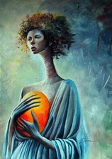 Original Surreal Portrait of Mystical Woman | A5 Acrylic Painting | OOAK Art