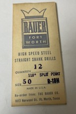 (12) BAUER High-Speed Steel Straight Shank Drills Size No.50 R-18H (17F50)