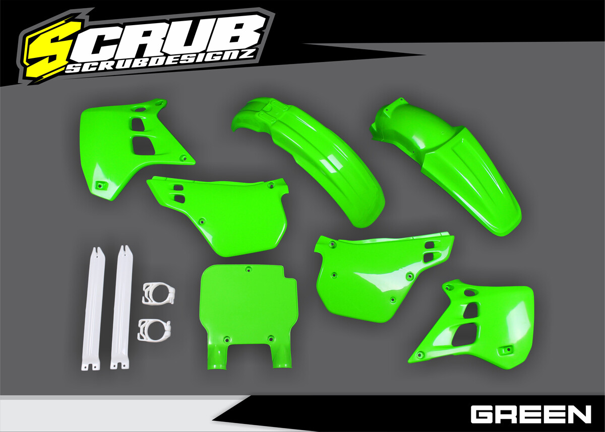 Kawasaki KX250 1990 1991 Motocross Green Plastic Body Kit + Fork