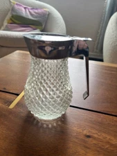 Vintage diamond pattern syrup glass server. 5” tall.
