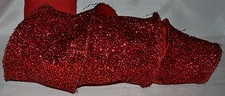 6" Wired Ribbon Holiday Red Tinsel Soft Woven Wavy Splice Wreath Christmas Bow