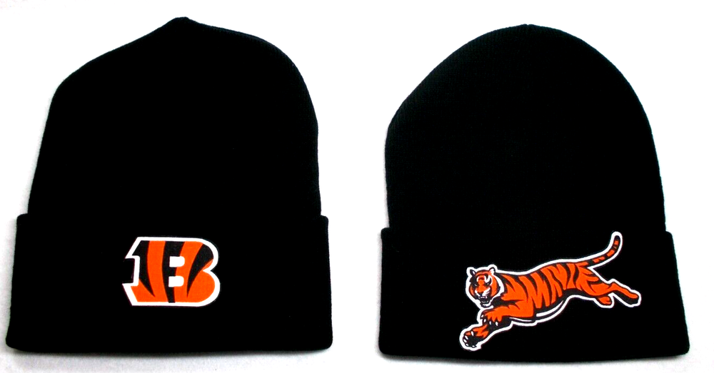 2 FOR 10.95! Cincinnati Bengals flat logos on 2 Blk beanie  cap hat.See details