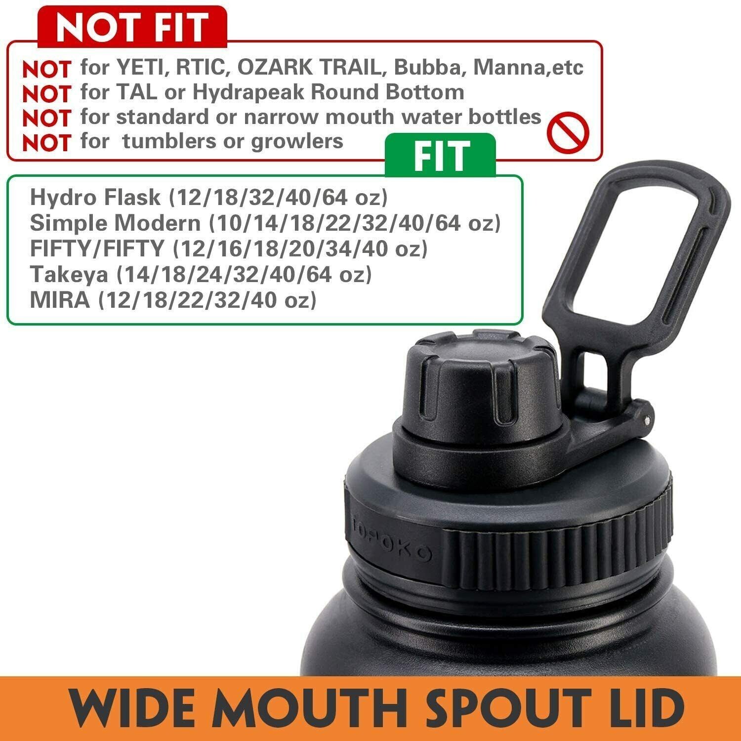Replacement Twist Lid For Hydro Flask Wide Mouth Water Bottle With Handle Black 