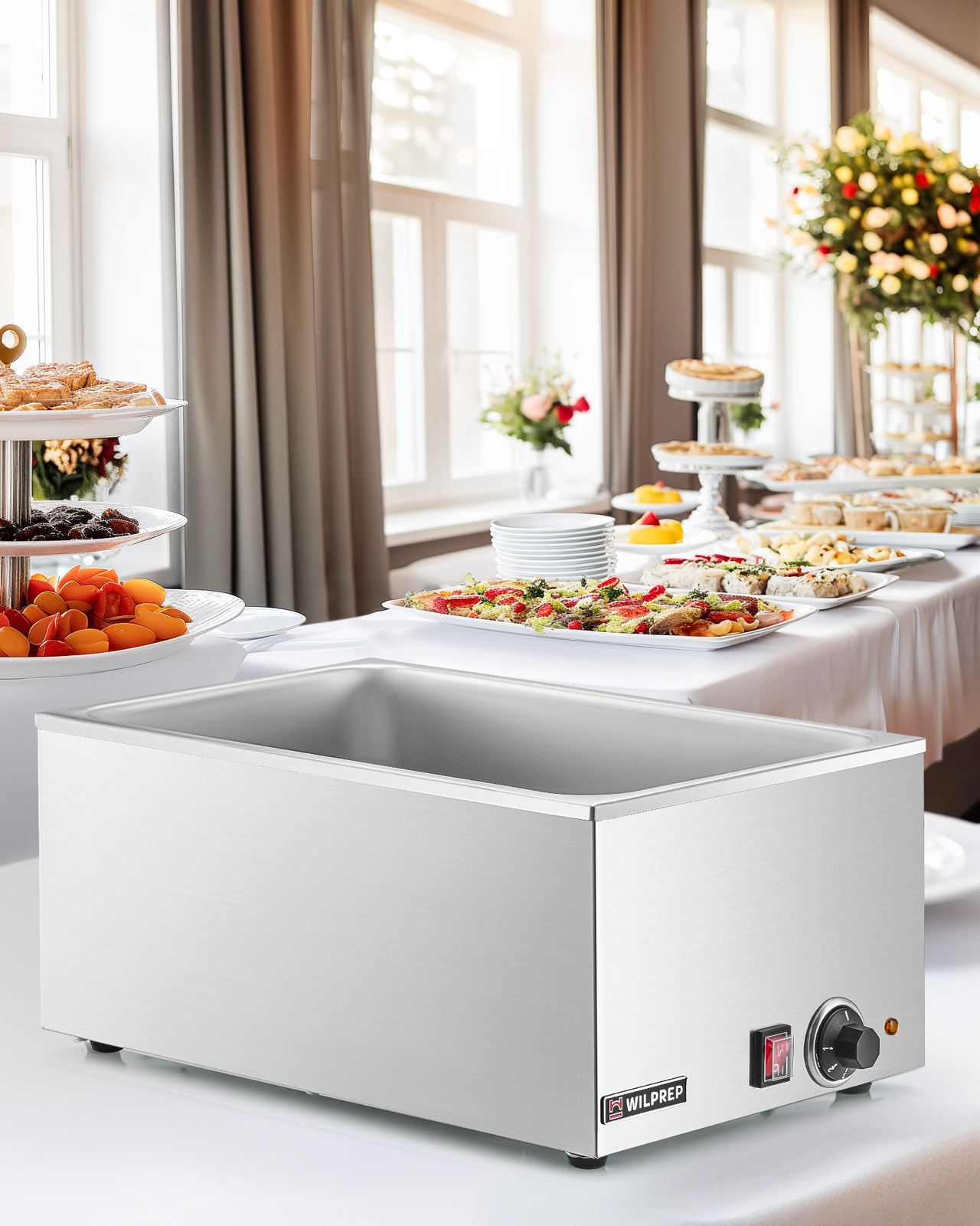 WILPREP 26QT Commercial Food Warmer Full Size Countertop Bain Marie 12x20" 1200W