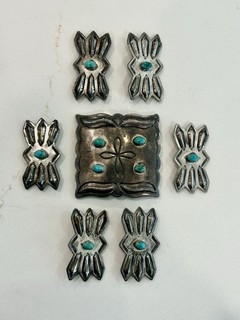 Vintage Native American Sterling & Turquoise Buckle Concho Belt Set G. Atsitty