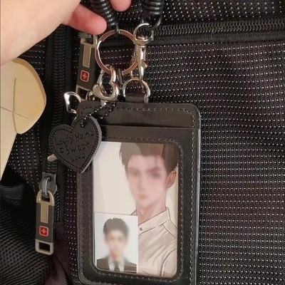 1 Piece Black PU Leather Silver Cat Bow Pendant Photo Card Holder Keychain
