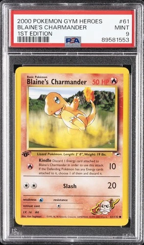 2000 POKEMON GYM HEROES 1ST EDITION #61 BLAINE'S CHARMANDER PSA 9