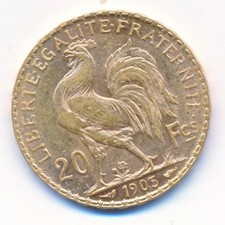 France 20 Francs 1905 Marianne Gold 900 Weight 6.45g Fine 5.81g