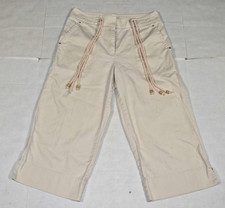 Vintage Ralph Lauren Capri Pants Size 8 90s Beige Wide Leg Rope Drawstring