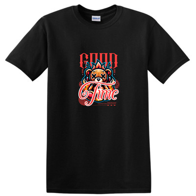 Good Time Bear Fire Graphic T Shirt Retro Fun Cute Tee for Animal Lovers