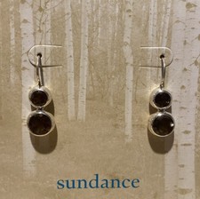 Sundance Catalog Two Circular Smokey Quartz Stones Sterling Silver Earrings