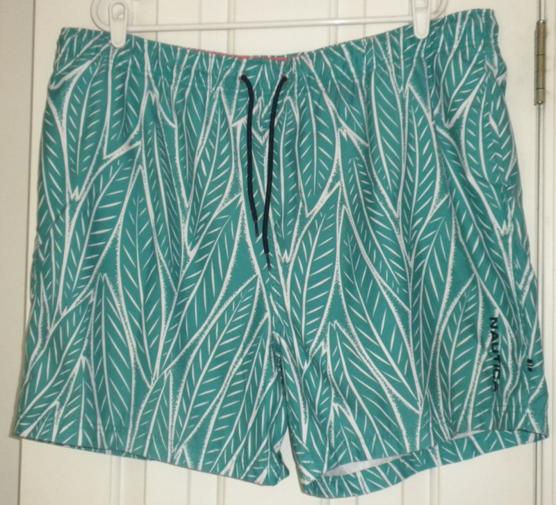 Mens XXL Nautica Swim Trunks Full Elastic Waist  Green Leaf 6" ins mesh brief