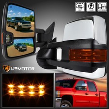 Fits 2007-2013 Chevy Silverado Sierra Power Heated Tow Mirrors Chrome Led Signal