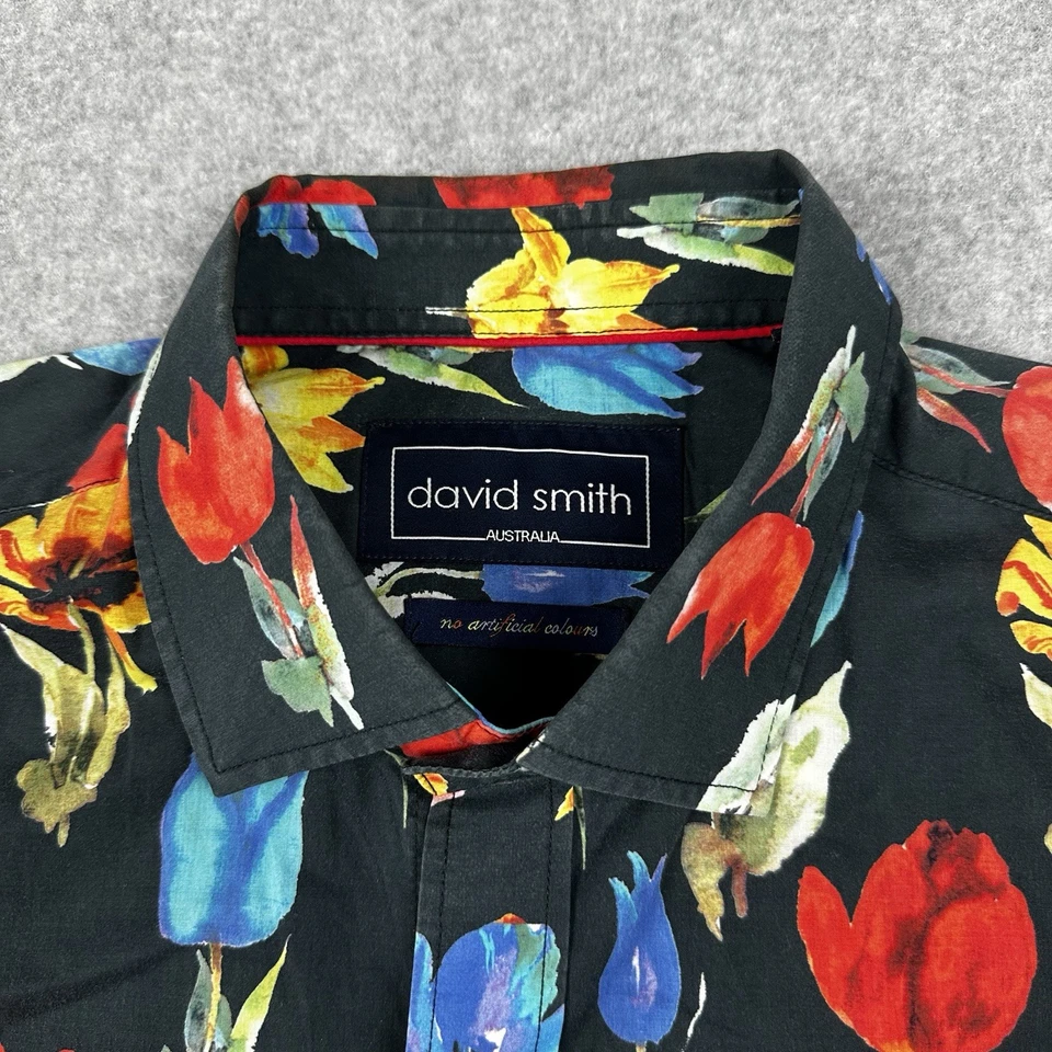 Camisa David Smith Hombres Manga Larga Talla XL Delgada Negra Estampado Floral Fiesta Hawaiana Foto 4 de 4