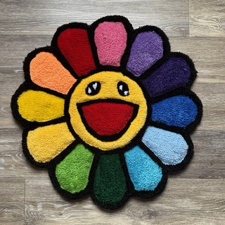 Takashi Murakami Multicolor Flower Shaped Cartoon Hand Tufted Rug 2ftx2ft