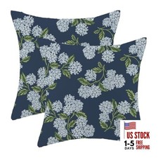 Floral Pillow Covers 18 x 18 Inch 18" x 18" Pack of 2 Navy Blue Hydrangea