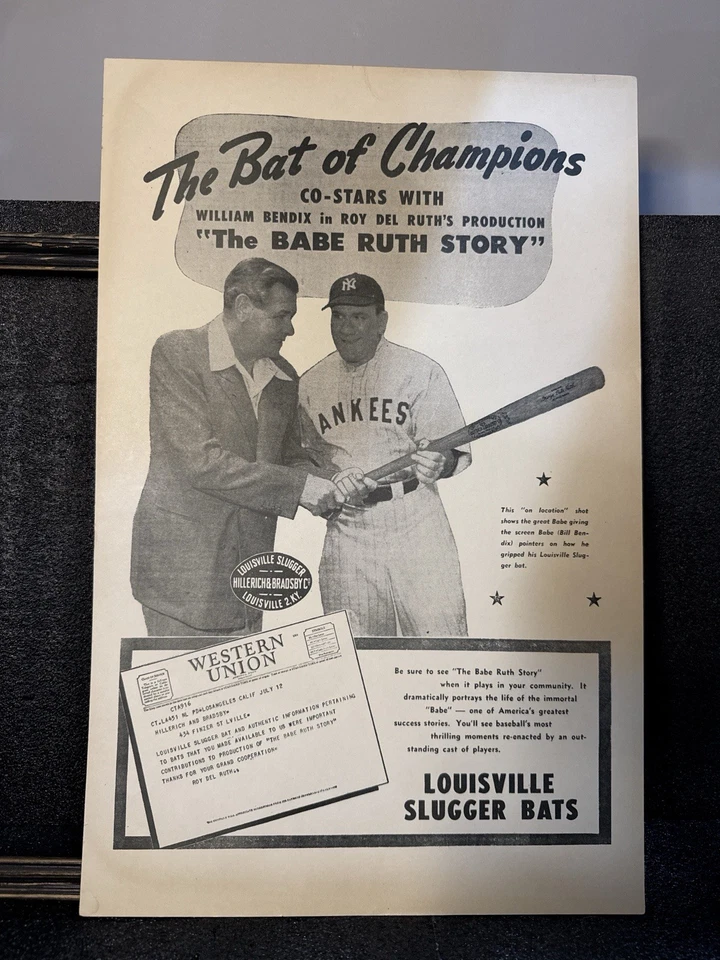 1948 Babe Ruth Story Louisville Slugger Ad 11x17 Vintage Baseball - Image 2 of 2