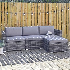 Grey Rattan Garden Sofa Set Storage Seat Lounger Furniture Monaco 4 Piece