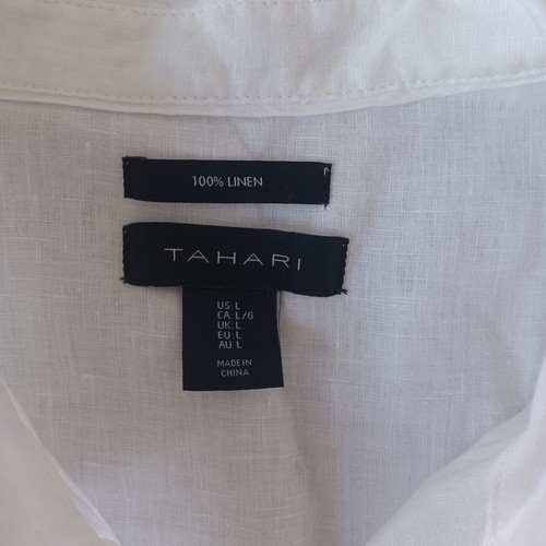 Tahari Linen Top Women L White Button Down Classic Casual Coastal Lagenlook - Picture 3 of 10