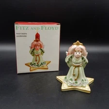 Fitz and Floyd Moonbeams Christmas Angel Taper Candle Holder Candlestick Ceramic