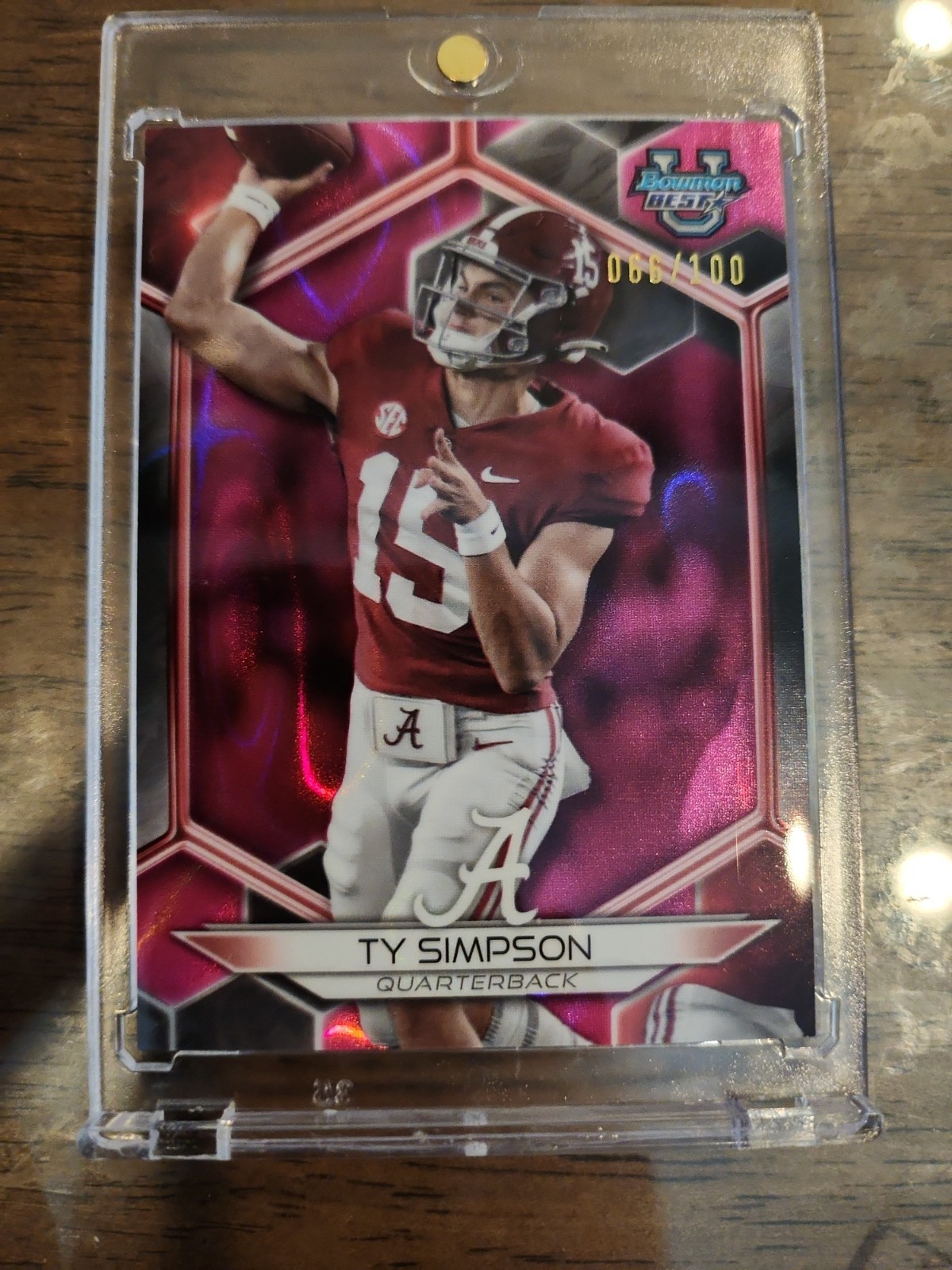 2023 Bowman University Best Ty Simpson Pink Lava Refractor #/100 Crimson Tide