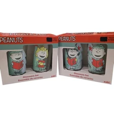 Set Of 4 Peanuts Pint Glasses 16oz Charlie Brown Zak! Christmas Chior Music NIB 