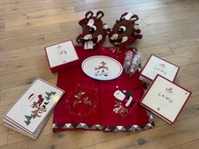 New Pottery Barn Kids Rudolph Christmas 8 plate set cups tablecloth, retired 17