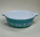 Vtg Pyrex Amish Butterprint Turquoise Casserole w Solid Rare Opal Lid No Model #