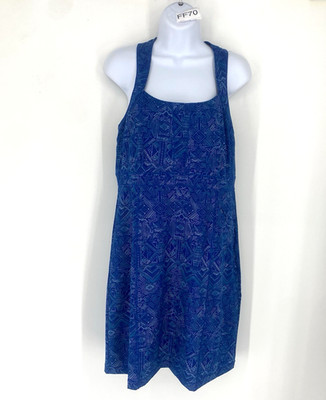 Title Nine Dress Size 12 Blue Geometric Dot Print Racerback Built in Bra Active
