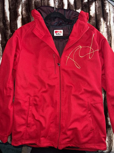 Marlboro Men's Red Full Zip Hooded Jacket w/ Polyester Lining Logo Size L - product listing photo