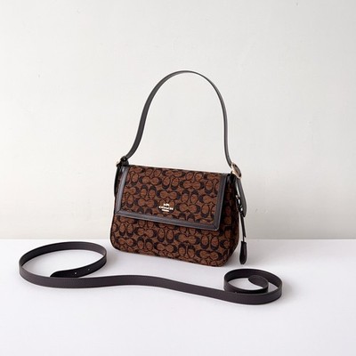 CCE58 Coach outLET ShoulderBag Flap Bag Signature Chenille Brass/Trüf CCE58 USA