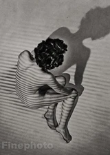 1950s Vintage ZOLTAN GLASS Mid Century Female Nude Shadow Stripe Photo Engraving