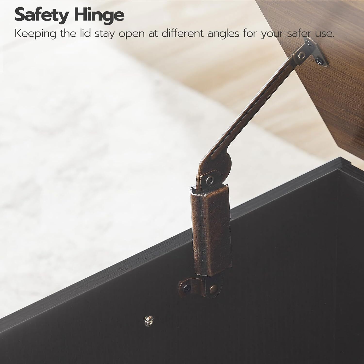 HOOBRO Storage Bench Storage Chest Trunk Toy Chest w/ Lift Top Black and Walnut