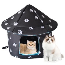 Outdoor Cat Shelter Waterproof Foldable Warm Pet House Black