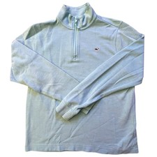 Vineyard Vines Sweater Youth XL Blue 1/4 Zip Mock Neck Whale Logo Pullover Knit