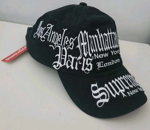SS23 Supreme City Patches 6 panel hat Black cap Berlin Los Angeles London New