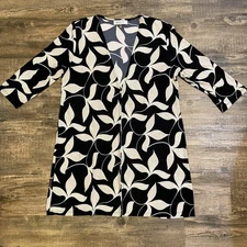 Kasper Floral Knit Tunic Sweater / Jacket Women's Size XL EUC Black & Tan