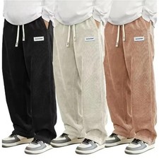 Men's Corduroy Casual Pants Fashion Loose Fit Baggy Pants Trousers Elastic Waist