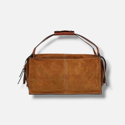 Staud Women's Brown Suede Leather Trim Slouchy Harold Shoulder Bag