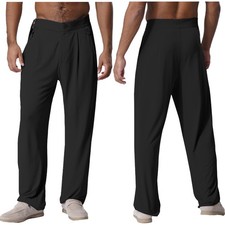 Men Dancewear Buckle Pants Cha-Cha Trousers Jazz Dance Ballroom Modern Belted