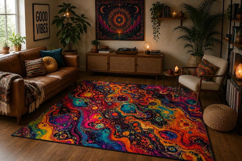 Exotic Vibes Colorful Rug, Abstract Design Rug, Trippy Art Rug, Art ...