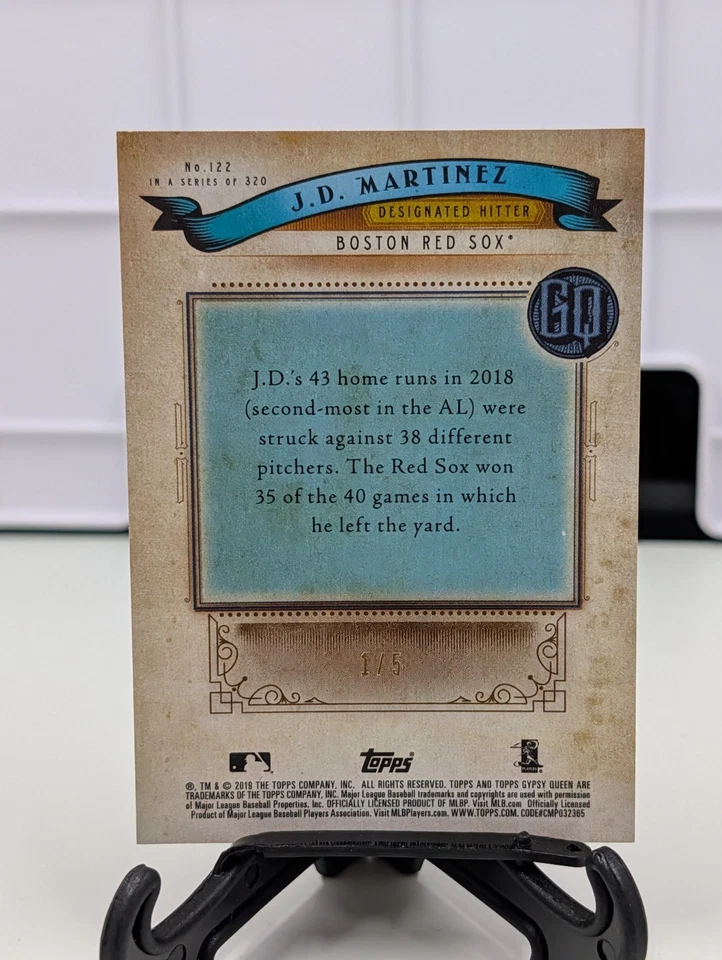 2019 Topps Gypsy Queen Chrome Red Refractor #122 JD Martinez 1/5 Bookend SSP - Image 4 of 4